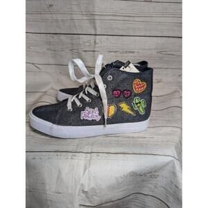 NWT Hi Top Sneakers With Patches Youth 5‎ Blue Sparkly Denim Side Zip